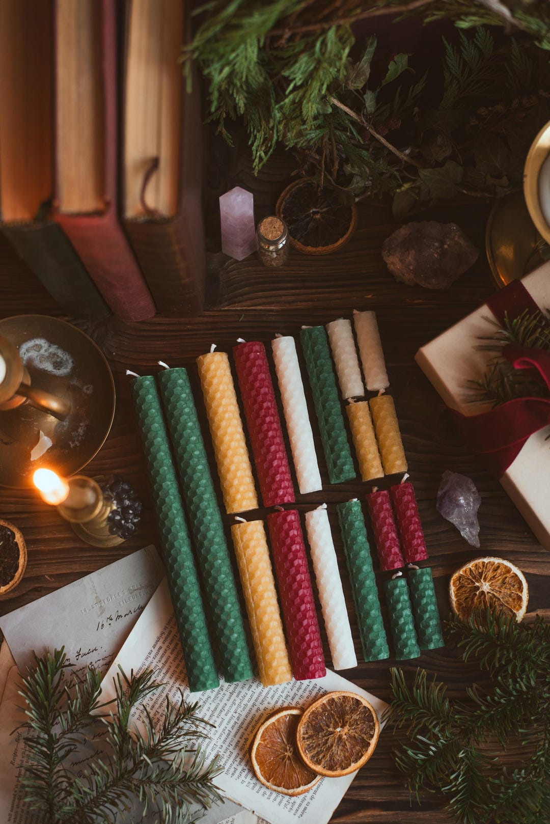 Yule Beeswax Altar Candle Set • Handmade Pagan Ritual Candles & Guide ...