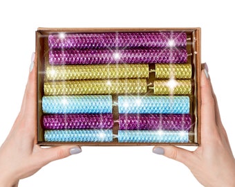 12 Metallic Glitter Beeswax Pillar Candles