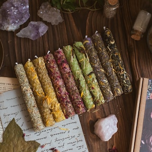 10 Dressed Beeswax Spell Candles – 4” Herbal Ritual Candles for Spells, Sabbats, Healing, Love, Protection, Luck or Mixed Set