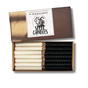 14 Black + White Beeswax Ritual Candles | Witchcraft Cleansing & Banishing Set
