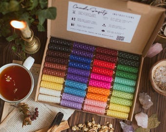 40 Beeswax Spell Candles, Hand-Rolled Ritual Kit, Wiccan Altar Supplies