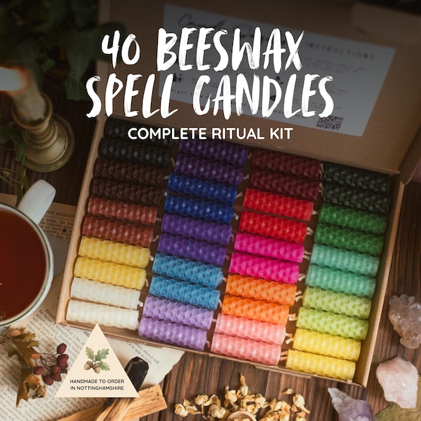 40 Bienenwachs-Zauberkerzen, handgerolltes Ritualset, Wicca-Altarzubehör