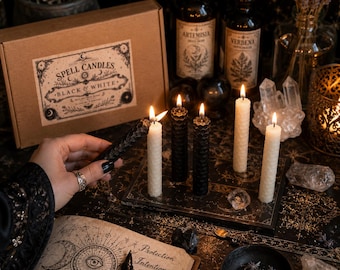 20 zwart-witte bijenwaskaarsen | Set van 20 handgerolde rituele kaarsen | Cadeauset voor bescherming, reiniging en altaarkaars
