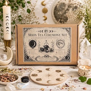 Moon Ritual Tea Ceremony Kit | Beeswax Candles, Moonstone Teaspoon, Full Lunar Set