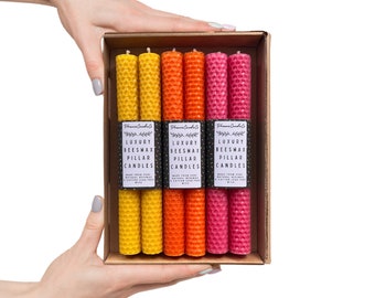 Hand-rolled 8" (20cm) Beeswax Pillar Candles - 20 Different Colours