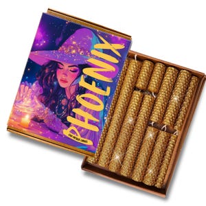 12 Gold Hand-rolled Glitter Beeswax Pillar Candles