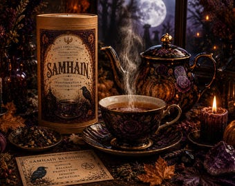 Samhain Tea – Trick or Peach Halloween Herbal Blend | 100g Loose Leaf Tea Canister