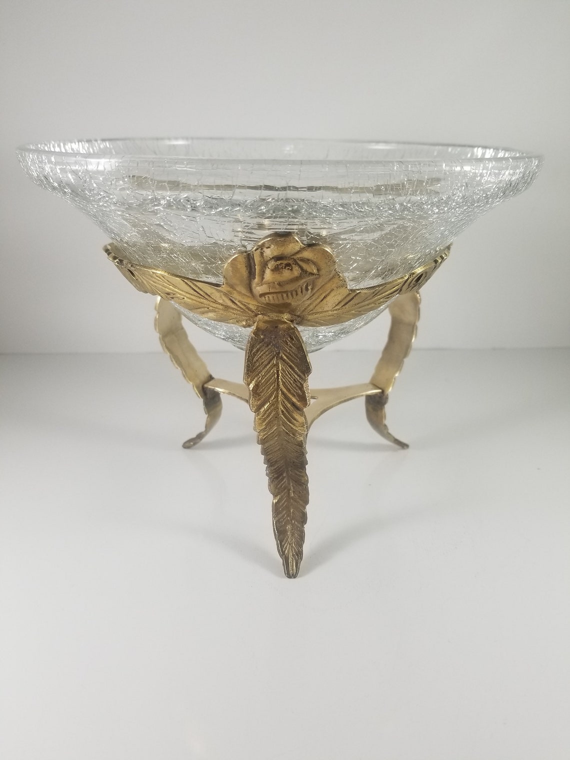 Brass and Crackle Glass Stand Potpourri Bowl Etsy