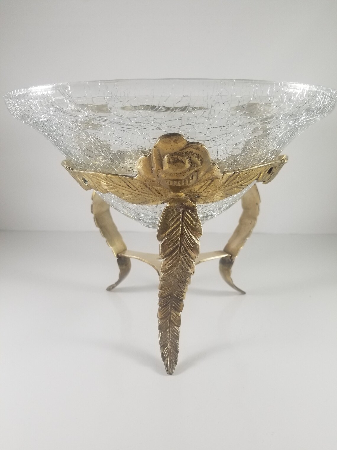 Brass and Crackle Glass Stand Potpourri Bowl Etsy