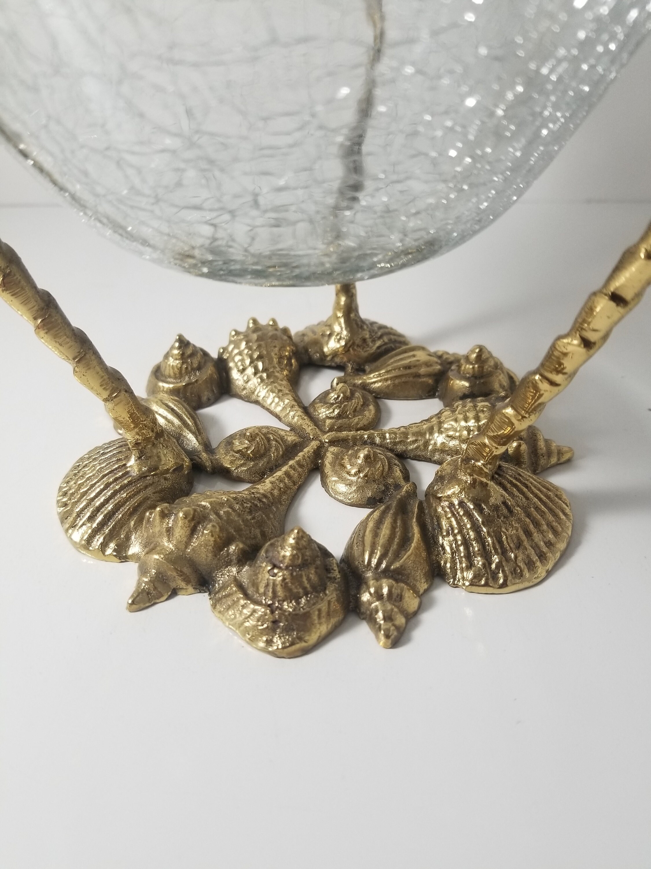 Nautical Potpourri Bowl Brass and Crackle Glass Etsy