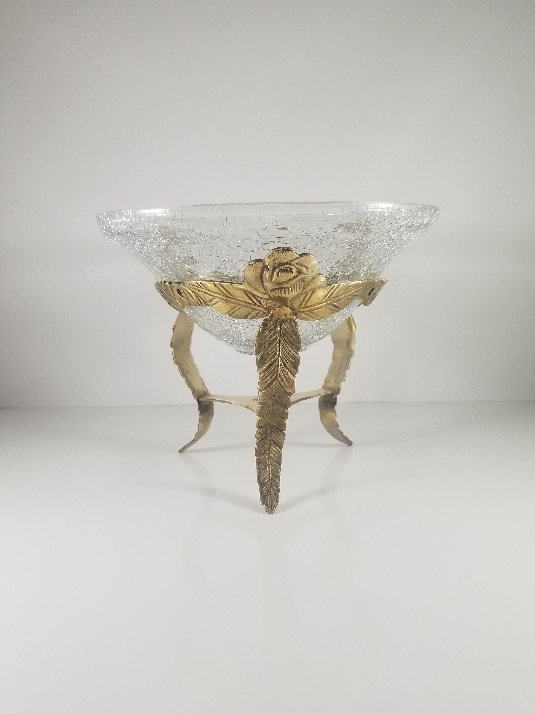 Brass and Crackle Glass Stand Potpourri Bowl Etsy