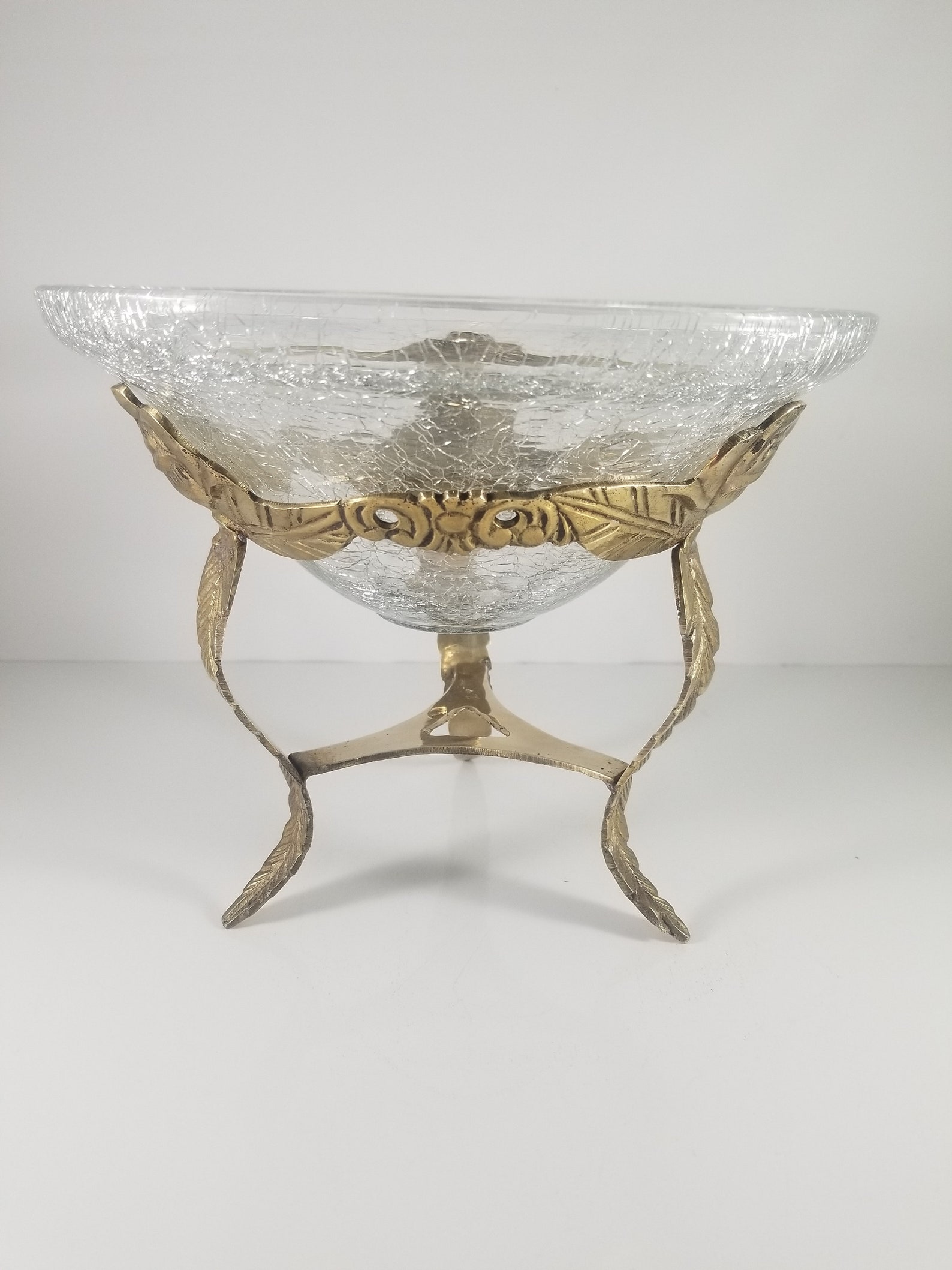 Brass and Crackle Glass Stand Potpourri Bowl Etsy