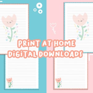 Papelería imprimible con flores kawaii - Descarga digital linda - Smile More