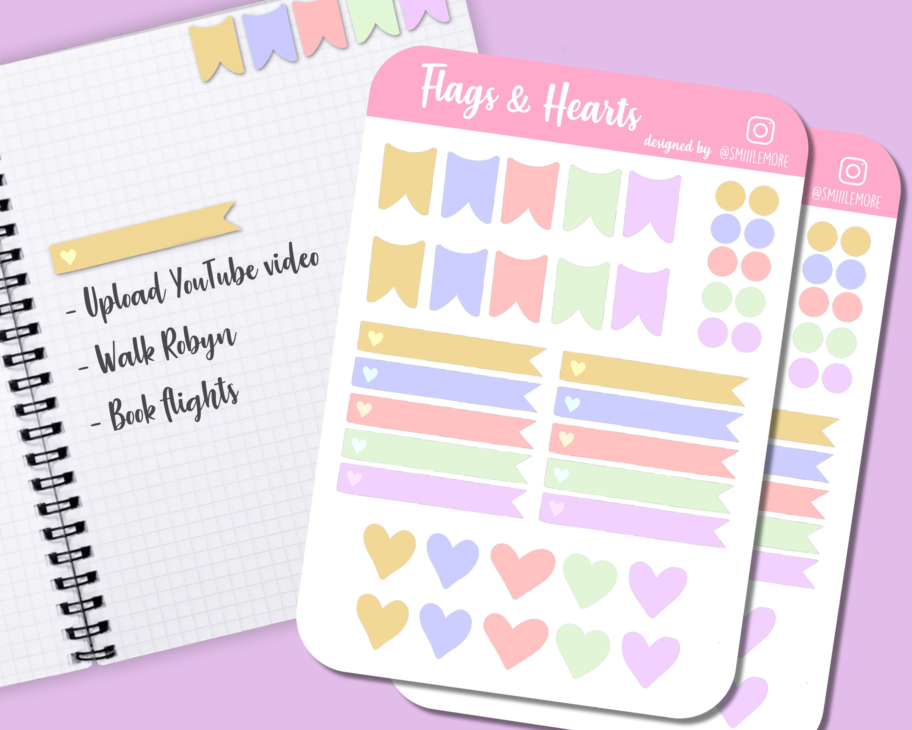 Pastel Planner Sticker Sheet with Flags and Hearts Happy | Etsy