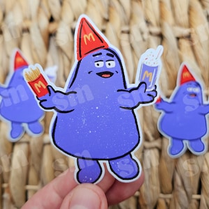 Happy Birthday Grimace Sticker - Retro McDonalds Happy Meal Character - Grimace Shake - Smile More