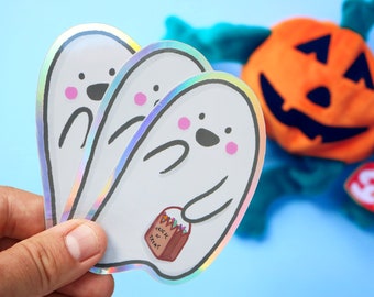 Holographic Ghost Vinyl Sticker: Spooky Halloween Decal
