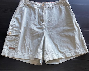 Pantalones cortos cargo caqui de Lauren Ralph Lauren, talla 10, tiro alto, algodón, color tostado, estilo vintage de los 90.