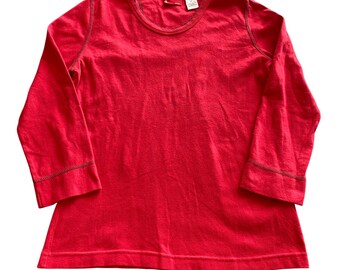 Y2k Levis Womens Shirt Medium Red Tab Cotton 3/4 Sleeve Scoop Neck Picot Trim