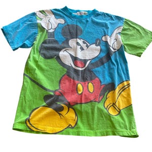 Vintage Mickey & Co Disney Mickey Mouse Large Graphic T-Shirt Blue Green 90s image 1