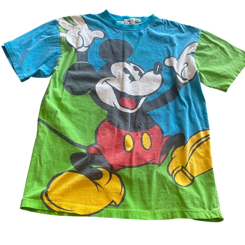Vintage Mickey & Co Disney Mickey Mouse Large Graphic T-Shirt Blue Green 90s image 1