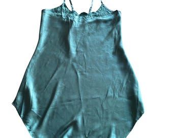 Inner Most Emerald Green Satin Chemise Nightgow Medium Vintage Romantic layering