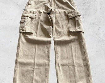 Aeropostale Mens Cargo Pants 30x30 Khaki Tan Baggy Wide Leg Y2K Cotton Utility