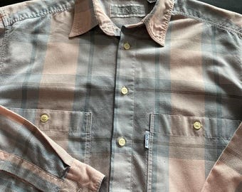 Vintage Levis Shirt Medium Men Plaid Pink Lavender Light Flannel Western 80s 90s