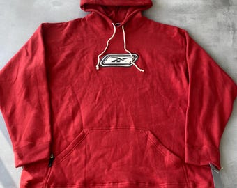 Vintage Reebok Sweatshirt Mens XXL red Hoodie Logo 00s Old Stock Y2k pullover