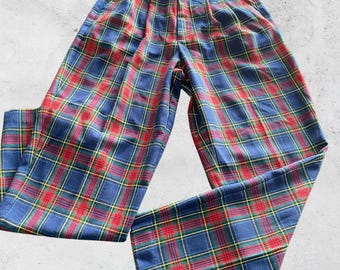 Pantalones vintage de los años 90, 6 pantalones pequeños de cuadros escoceses de tiro alto de estilo académico, plisados y prep