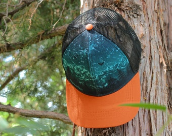 Stargazer TRUCKER HAT / Ball Baseball Cap Mountains Stars Trees Nature Full Color Alpinecho