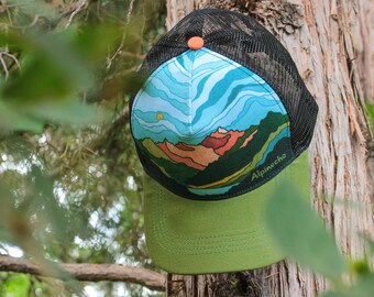 Mountain Layers TRUCKER HAT / Ball Baseball Cap Lake Nature Full Color Hills Alpinecho