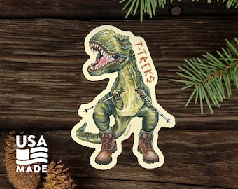 T-Treks STICKER / Waterproof Vinyl T-Rex Dinosaur Trek Hiking Water Bottle Laptop Funny Bumper Sticker Decal Alpinecho