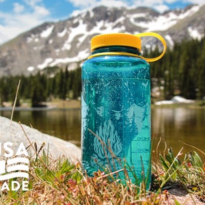 Campfire Constellations NALGENE / Water Bottle Stars Mountains Camping Fire Trees Nature Pattern 32 oz BPA-Free Alpinecho