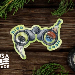 bird sticker, birdwatching sticker, binoculars sticker, bird nerd decal, birding gift, chickadee sticker, bird lover gift, birder vinyl decal, weatherproof bird sticker, funny bird sticker, outdoor enthusiast sticker, nature sticker, funny bird sticker, usa made, ethically made, high quality