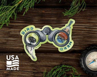Bird Nerd STICKER / Waterproof Vinyl Birding Birdwatching Binoculars Chickadee Nature Water Bottle Laptop Bumper Sticker Decal Alpinecho