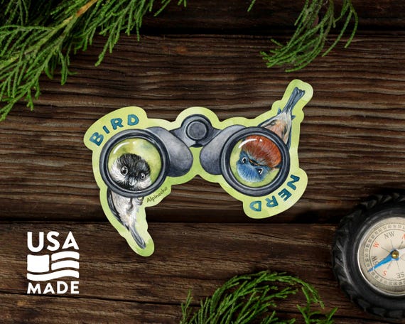 Bird Nerd STICKER / Waterproof Vinyl Birding Birdwatching Binoculars Chickadee Nature Water Bottle Laptop Bumper Sticker Decal Alpinecho