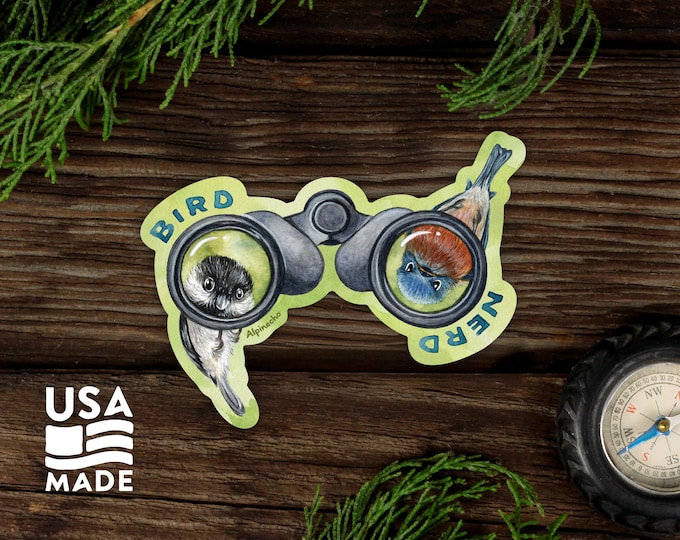 Bird Nerd STICKER / Waterproof Vinyl Birding Birdwatching Binoculars Chickadee Nature Water Bottle Laptop Bumper Sticker Decal Alpinecho