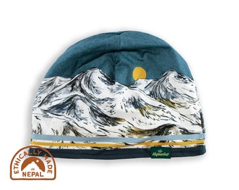 Skyline BEANIE / Quick-dry Winter Hat Skull Cap Mountains Trees Snow Nature Full Color Alpinecho