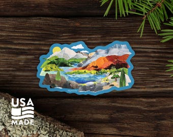 Crag and Current STICKER / Waterproof Vinyl River Mountain Collage Nature Landscape Water Bottle Laptop Bumper Sticker Decal Alpinecho