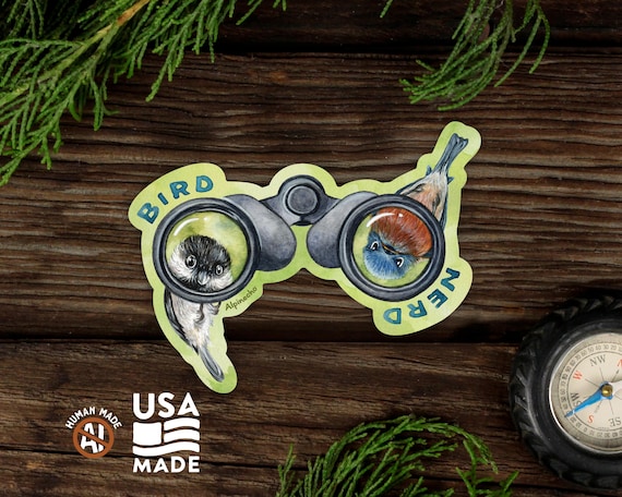 Bird Nerd STICKER / Waterproof Vinyl Birding Birdwatching Binoculars Chickadee Nature Water Bottle Laptop Bumper Sticker Decal Alpinecho