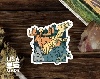 Northern Wild STICKER / Waterproof Vinyl Moose Bear Eagle Wolf Trout Nature Native Water Bottle Laptop Bumper Sticker Decal Alpinecho