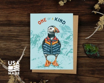 One of a Kind GREETING CARD / A2 4x5 Stationary Puffin Bird Funny Thank You Encouragement Letter Writing Alpinecho