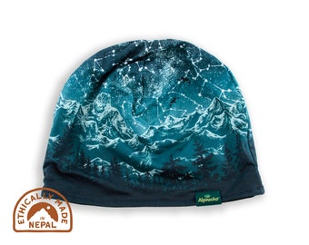 BONNET Stargazer / Bonnet d'hiver à séchage rapide Casquette crâne Étoiles Montagnes Arbres Nature Alpinecho