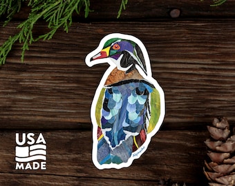 Wood Duck STICKER / Waterproof Vinyl Bird Birding Waterfowl Colorful Collage Nature Water Bottle Laptop Bumper Sticker Decal Alpinecho