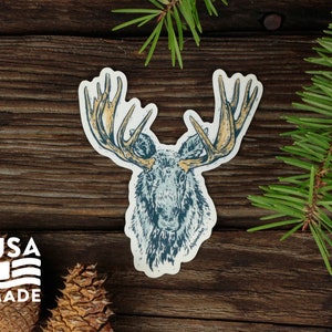 Moose STICKER / Waterproof Vinyl Antlers Water Bottle Laptop Nature Bumper Sticker Decal Alpinecho