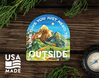 Go Outside Mountain Path STICKER / Waterproof Vinyl Backpacking Camping Water Bottle Laptop Bumper Sticker Decal Alpinecho