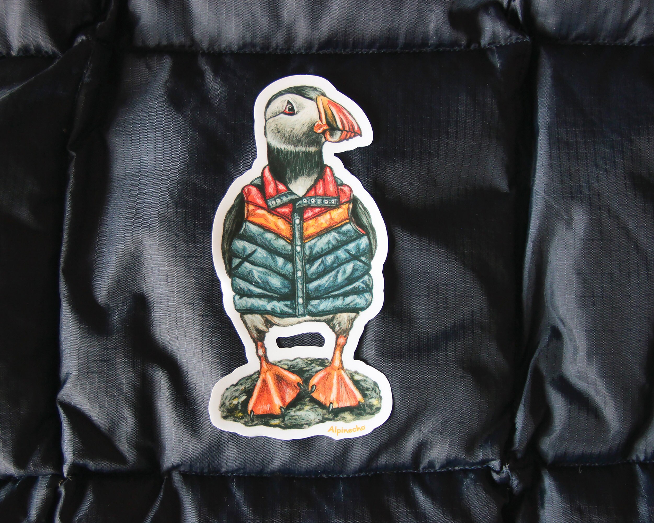 Puffin in a Puffer STICKER / Waterproof Vinyl Birds Water Bottle Laptop ...