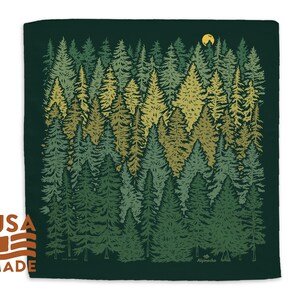 Into the Forest QUICK-DRY BANDANA / 22" x 22" Poly Pines Trees Headband Scarf Face Covering Alpinecho