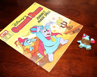 Vintage Disney Gummi Bears Book & Toy Set - Softcover Zummi's Magic Spell (No Record) + Tummi PVC Figure - 2 Pieces