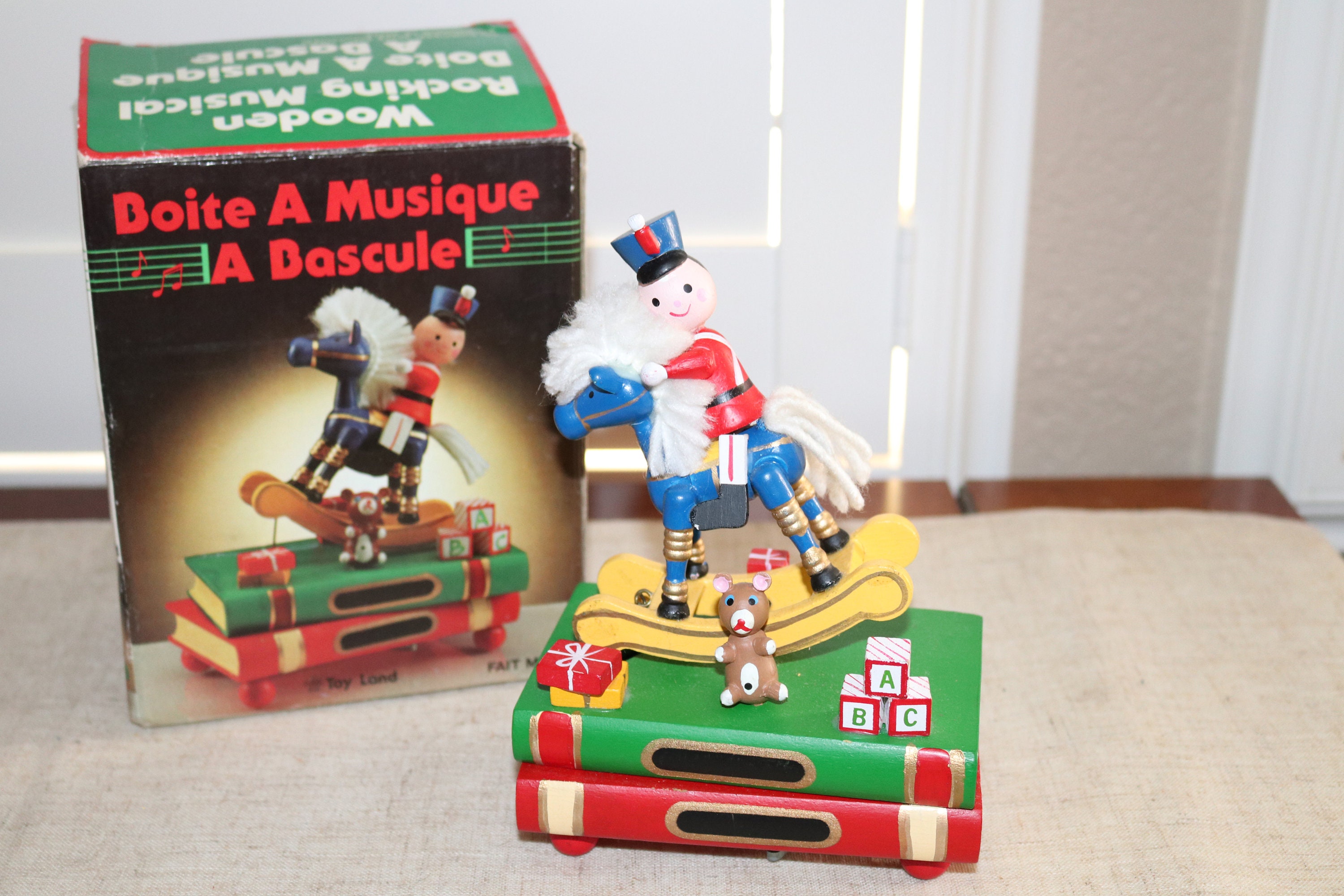 Vintage Sankyo Wooden Toy Soldier Rocking Horse Toy Land Music Etsy